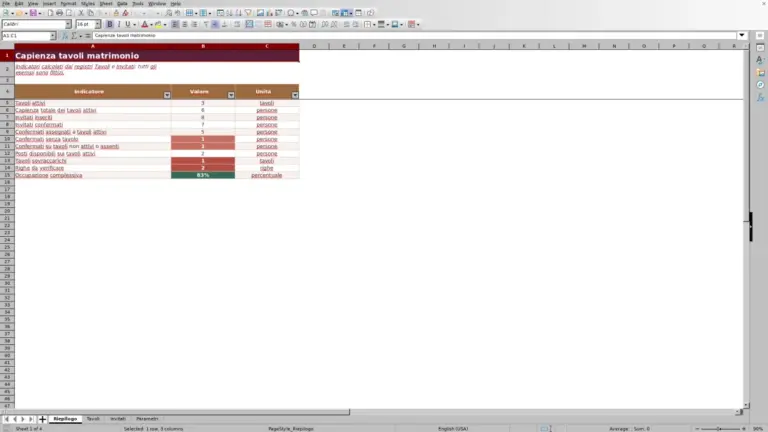 Anteprima di Capienza tavoli matrimonio: modello Excel