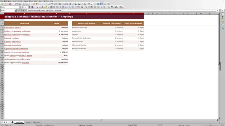 Anteprima di Esigenze alimentari invitati matrimonio: modello Excel 2026