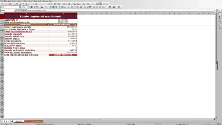 Anteprima di Fondo imprevisti matrimonio Excel: modello per la riserva
