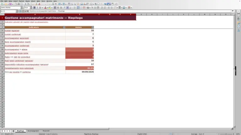 Anteprima di Gestione accompagnatori matrimonio: modello Excel