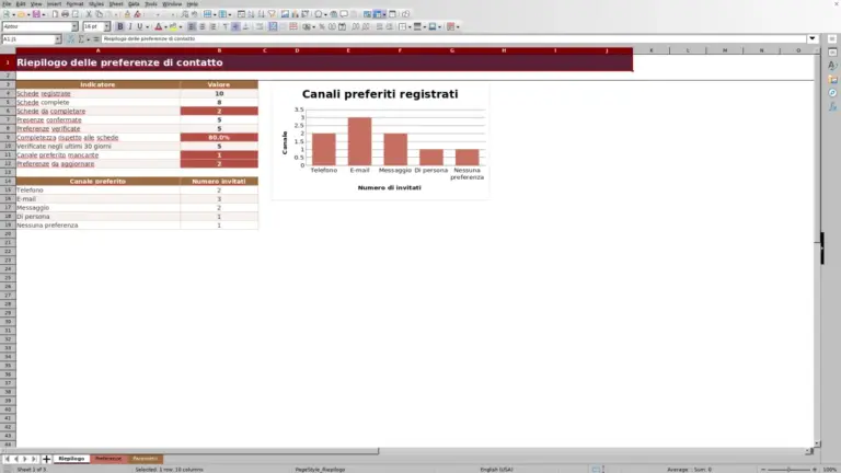 Anteprima di Preferenze contatto invitati matrimonio: modello Excel