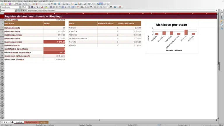 Anteprima di Registro rimborsi matrimonio Excel 2026