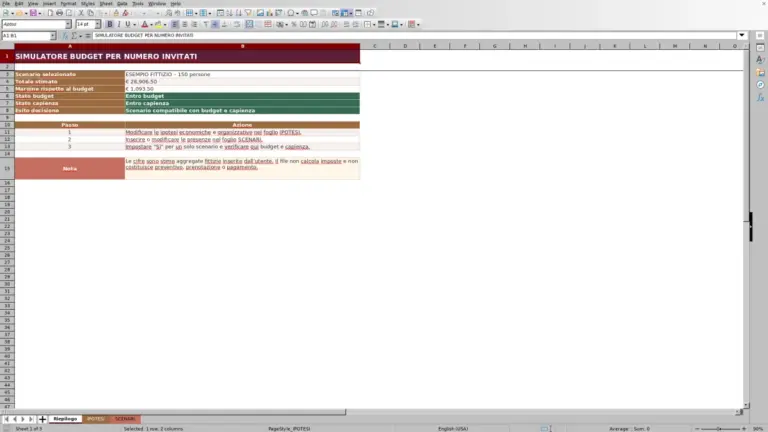 Anteprima di Simulatore budget invitati in Excel per il matrimonio